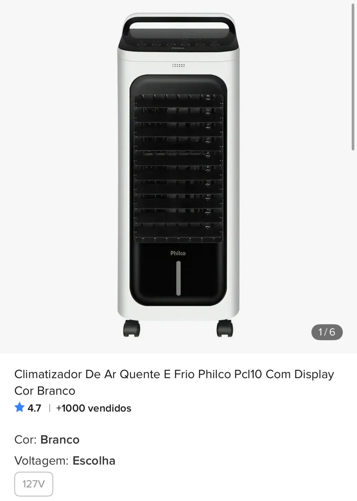 Climatizador De Ar Quente E Frio Philco Pcl10 Com Display Cor Branco