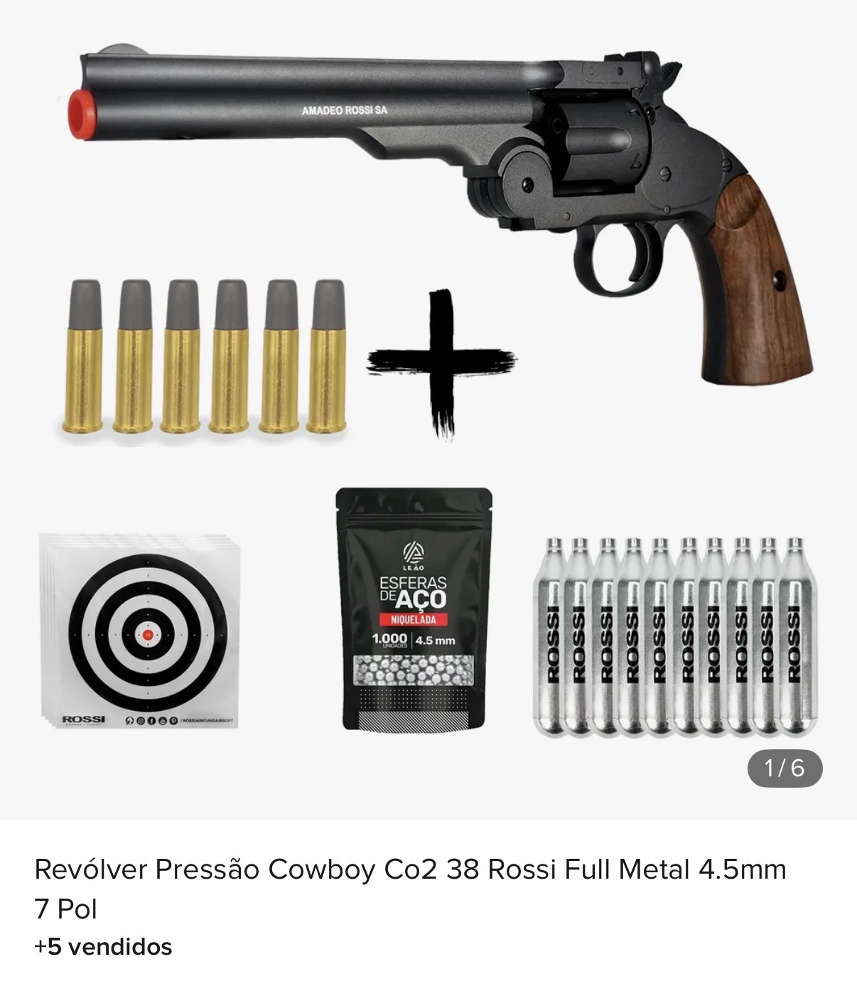 Revólver Pressão Cowboy Co2 38 Rossi Full Metal 4.5mm 7 Pol